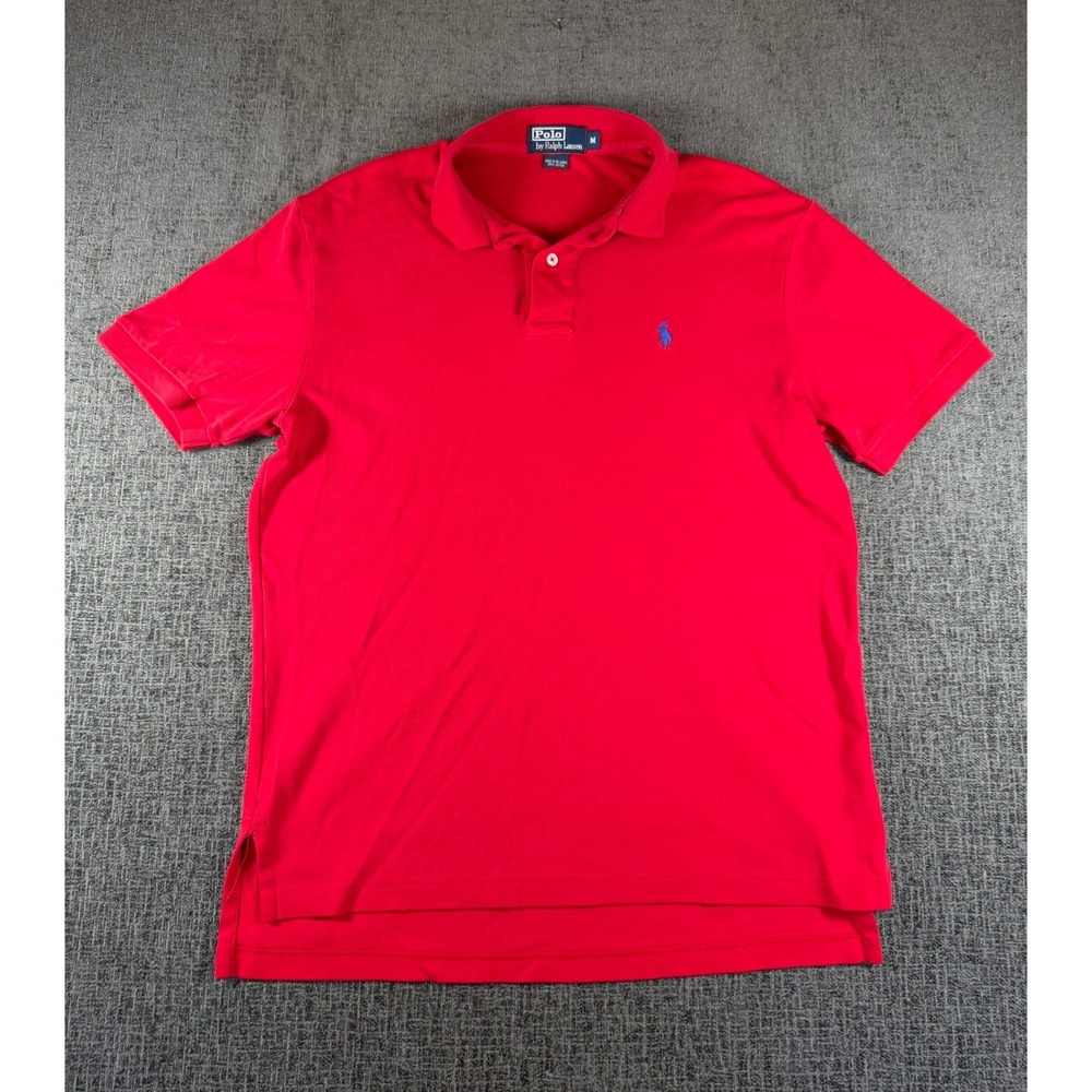 Polo Ralph Lauren Mens Red Short Sleeve Cotton Pique Polo Shirt Size M Blue Pony